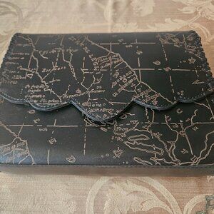 Patricia Nash Black Leather Sarola Map Print Crossbody Purse